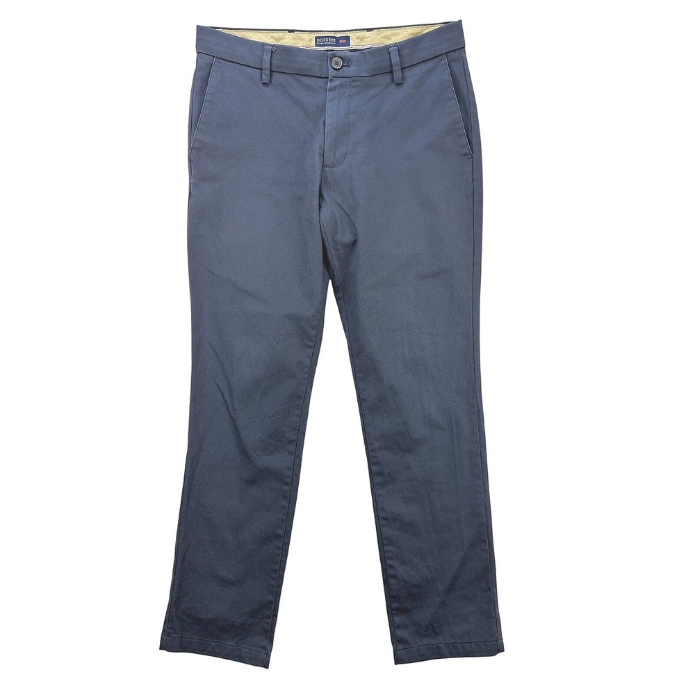 Dockers Signature Khaki Pants Mens 32x30 Blue Slim Fit Chino Business Casual
